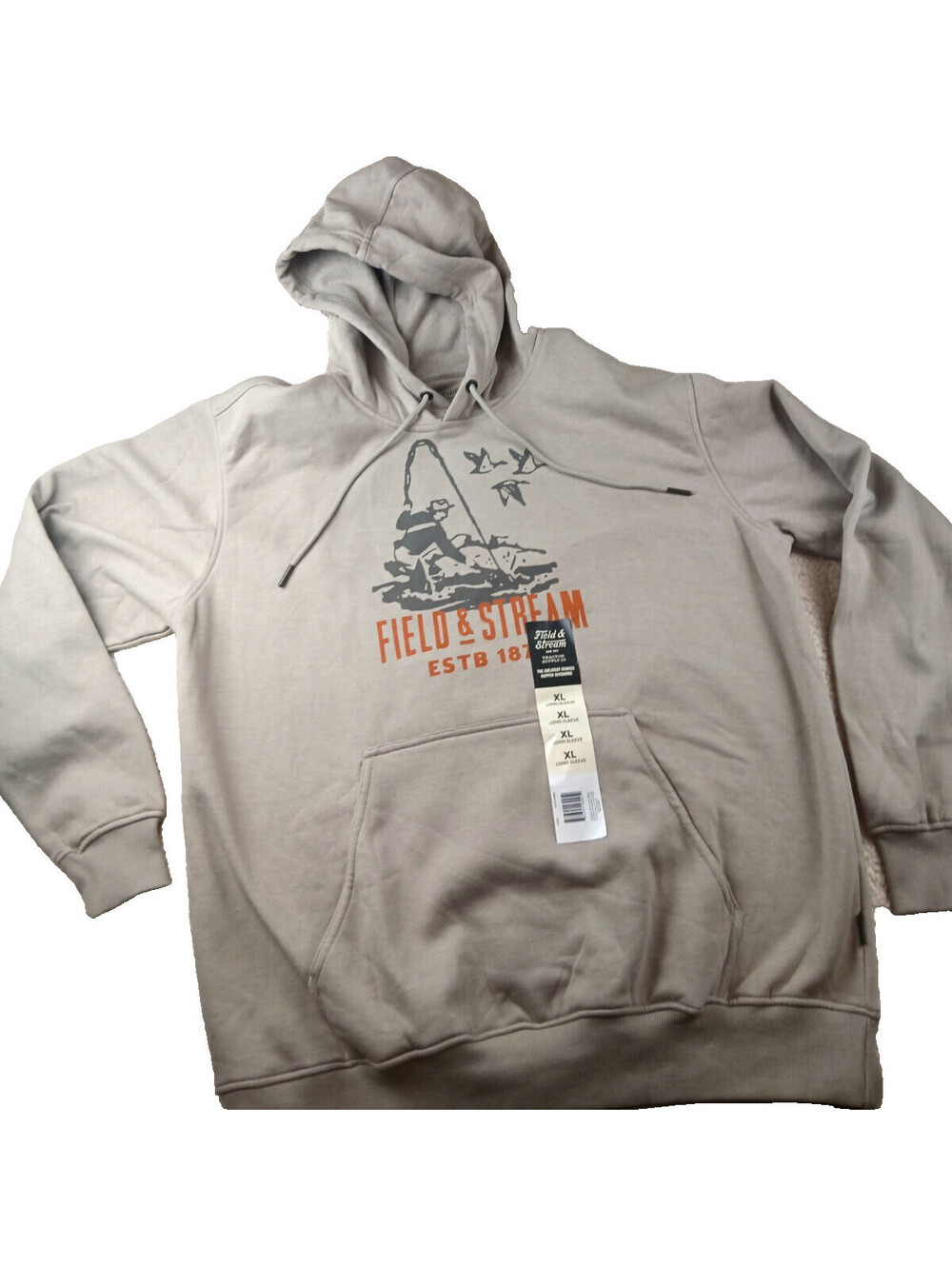 Field & Stream Hoodie Trout Fishing Hunting Geese Duck Tan/gray Pocket NEW XL